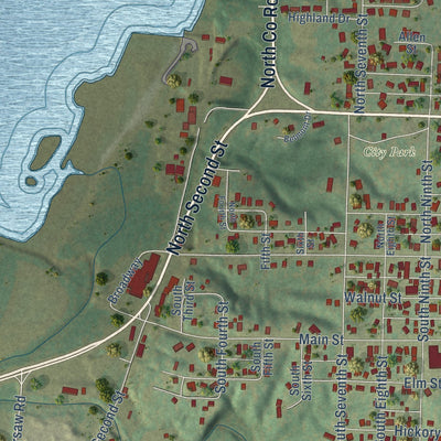 Second close-up of the map of Hamilton, Illinois print showing more streets and buildings