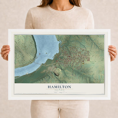 Map of Hamilton, Illinois, 12 x 18 inch print in a white wood frame