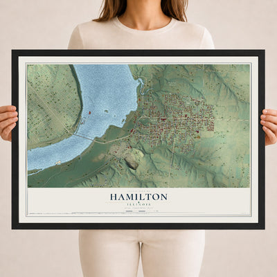 Map of Hamilton, Illinois, 18 x 24 inch print in a black wood frame