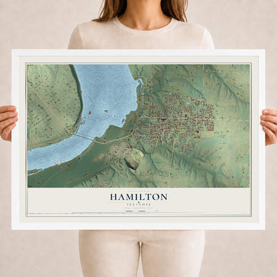Map of Hamilton, Illinois, 18 x 24 inch print in a white wood frame