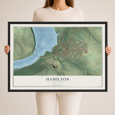 Map of Hamilton, Illinois, 24 x 36 inch print in a black wood frame