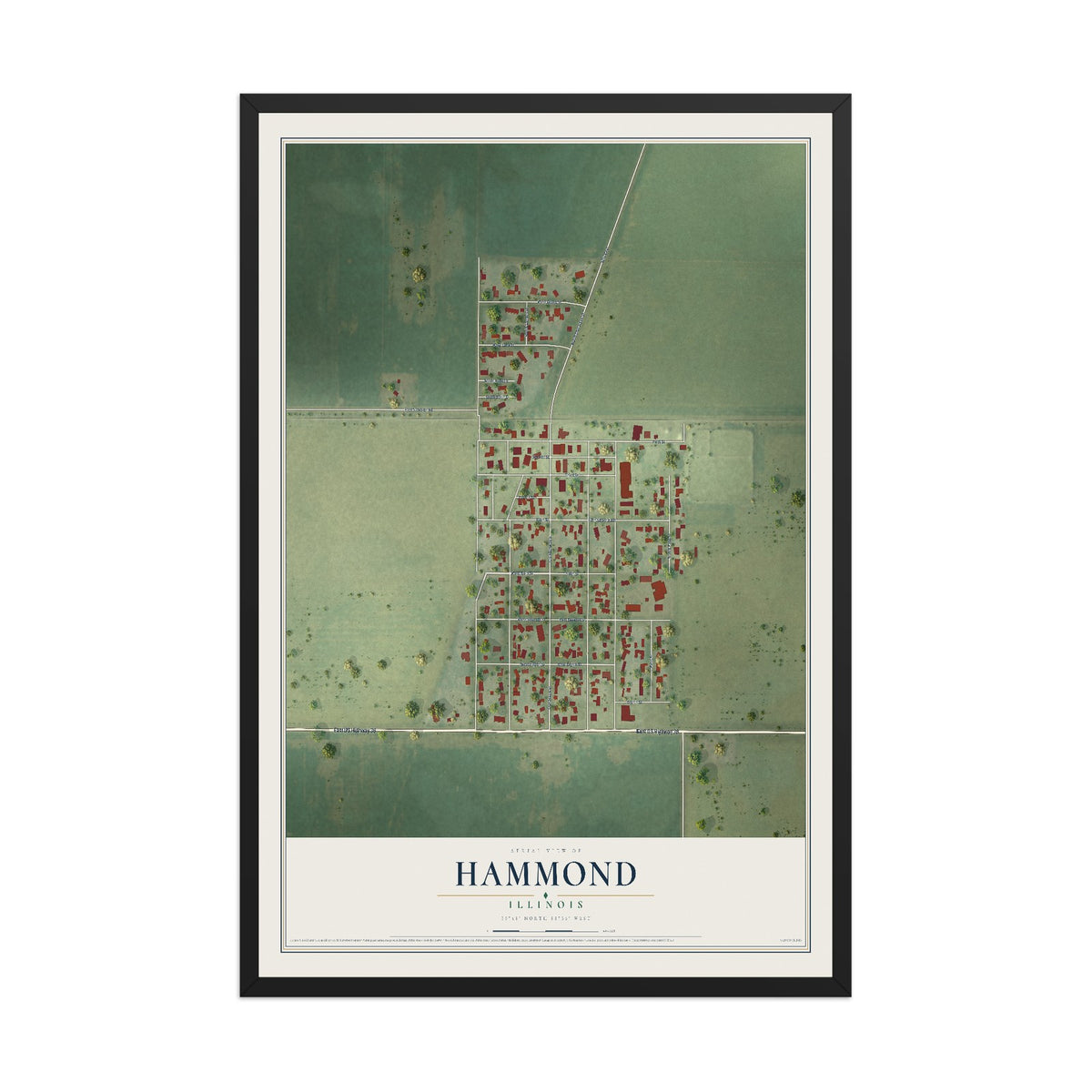 Map of Hammond, Illinois, 12 x 18 inch print in a black wood frame