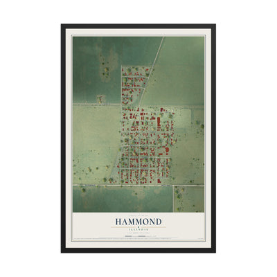 Map of Hammond, Illinois, 12 x 18 inch print in a black wood frame