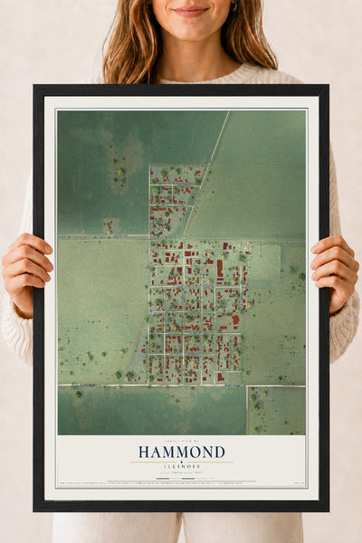 Map of Hammond, Illinois, 18 x 24 inch print in a black wood frame