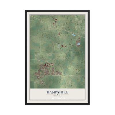 Map of Hampshire, Illinois, 12 x 18 inch print in a black wood frame