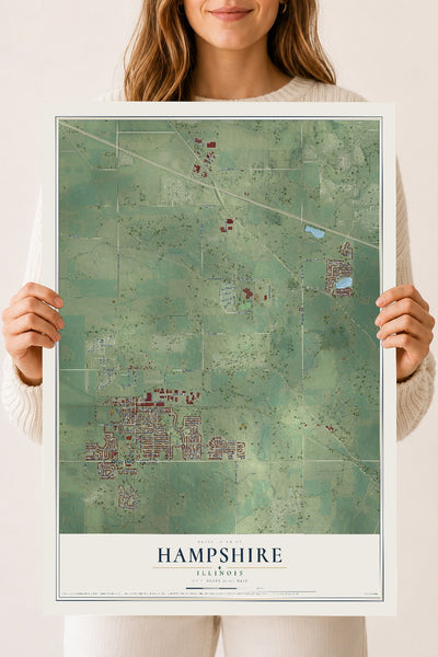 Map of Hampshire, Illinois, 18 x 24 inch unframed archival matte print