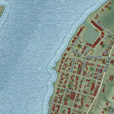 Close-up of the map of Hampton, Illinois print showing street and building detail