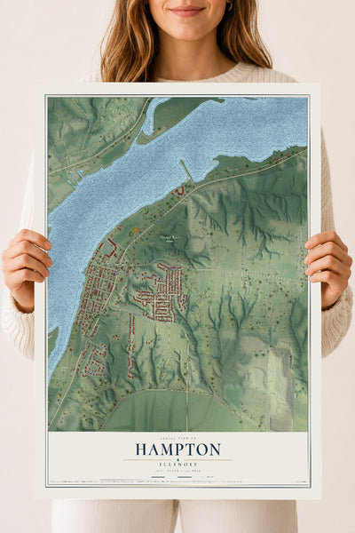 Map of Hampton, Illinois, 18 x 24 inch unframed archival matte print