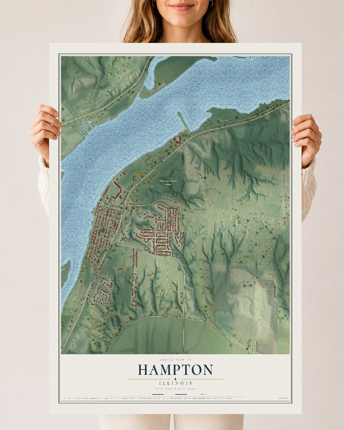 Map of Hampton, Illinois, 24 x 36 inch unframed archival matte print