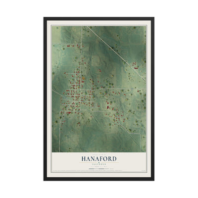 Map of Hanaford, Illinois, 12 x 18 inch print in a black wood frame