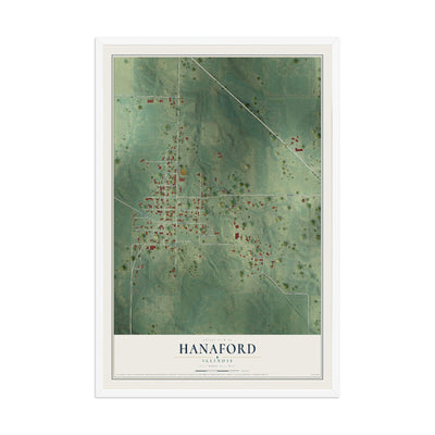 Map of Hanaford, Illinois, 12 x 18 inch print in a white wood frame