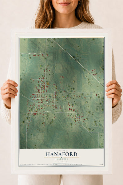 Map of Hanaford, Illinois, 18 x 24 inch print in a white wood frame