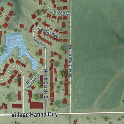 Second close-up of the map of Hanna City, Illinois print showing more streets and buildings