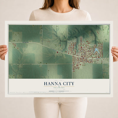 Map of Hanna City, Illinois, 18 x 24 inch unframed archival matte print