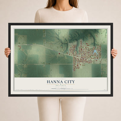 Map of Hanna City, Illinois, 24 x 36 inch print in a black wood frame