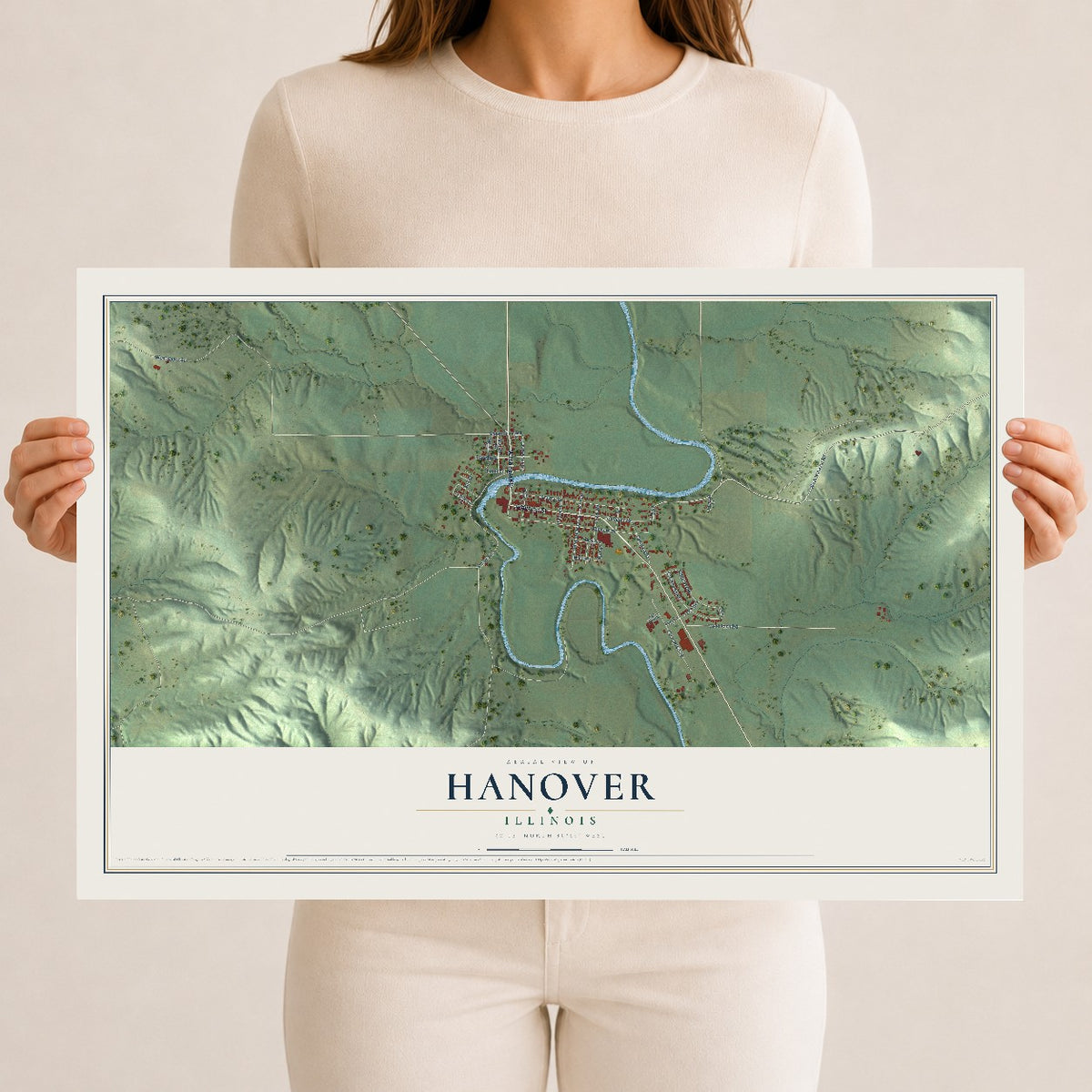Map of Hanover, Illinois, 12 x 18 inch unframed archival matte print