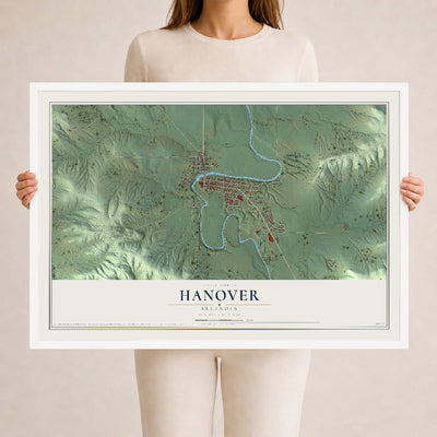 Map of Hanover, Illinois, 24 x 36 inch print in a white wood frame