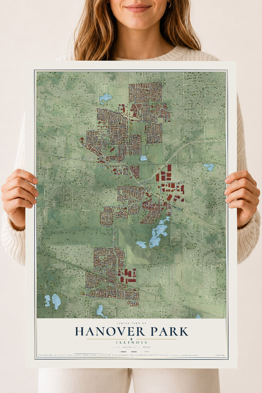 Map of Hanover Park, Illinois, 18 x 24 inch unframed archival matte print