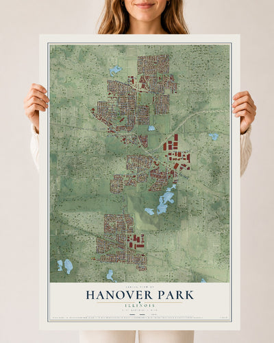 Map of Hanover Park, Illinois, 24 x 36 inch unframed archival matte print