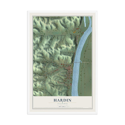 Map of Hardin, Illinois, 12 x 18 inch print in a white wood frame