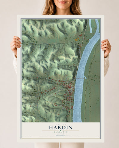 Map of Hardin, Illinois, 24 x 36 inch unframed archival matte print