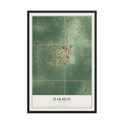 Map of Harmon, Illinois, 12 x 18 inch print in a black wood frame