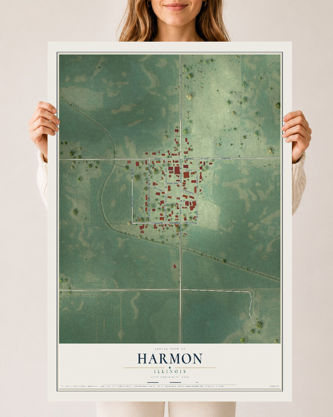Map of Harmon, Illinois, 24 x 36 inch unframed archival matte print