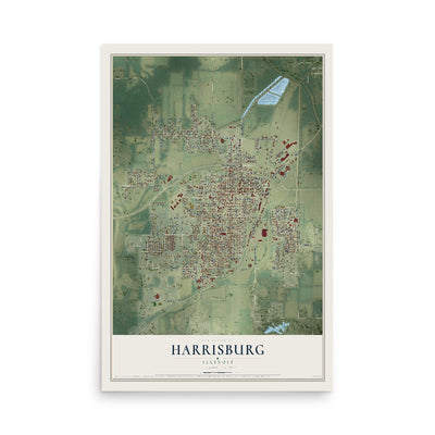 Map of Harrisburg, Illinois, 12 x 18 inch unframed archival matte print