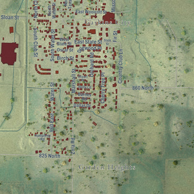Second close-up of the map of Harrisburg, Illinois print showing more streets and buildings