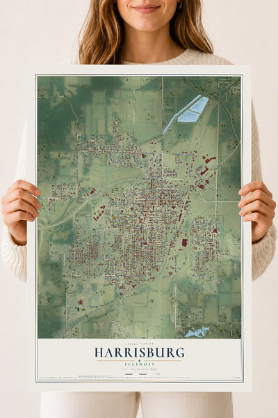 Map of Harrisburg, Illinois, 18 x 24 inch unframed archival matte print