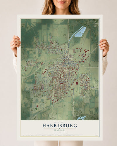 Map of Harrisburg, Illinois, 24 x 36 inch unframed archival matte print
