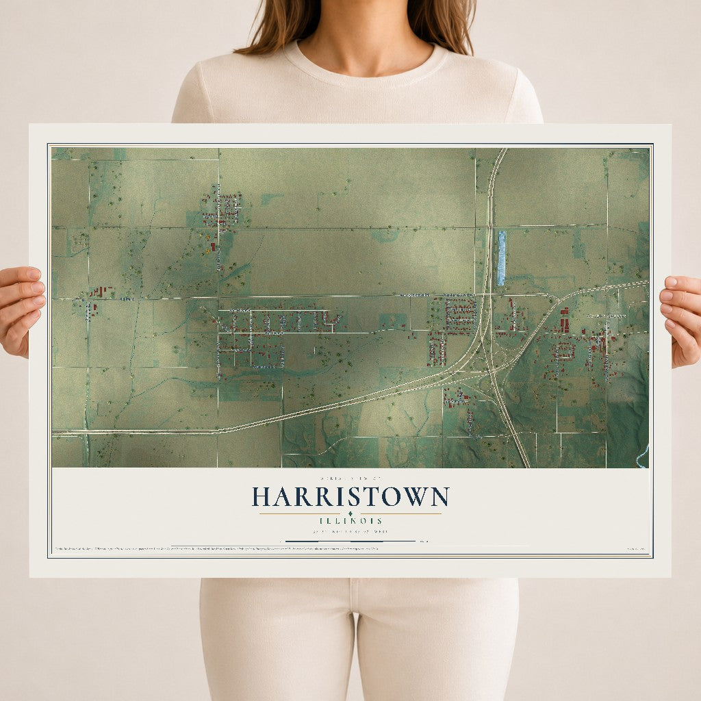 Map of Harristown, Illinois, 18 x 24 inch unframed archival matte print