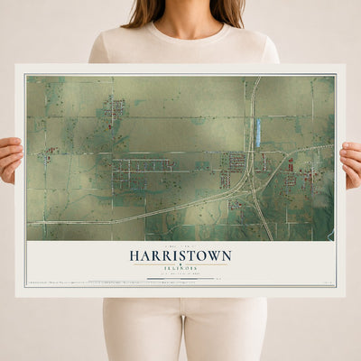 Map of Harristown, Illinois, 18 x 24 inch unframed archival matte print