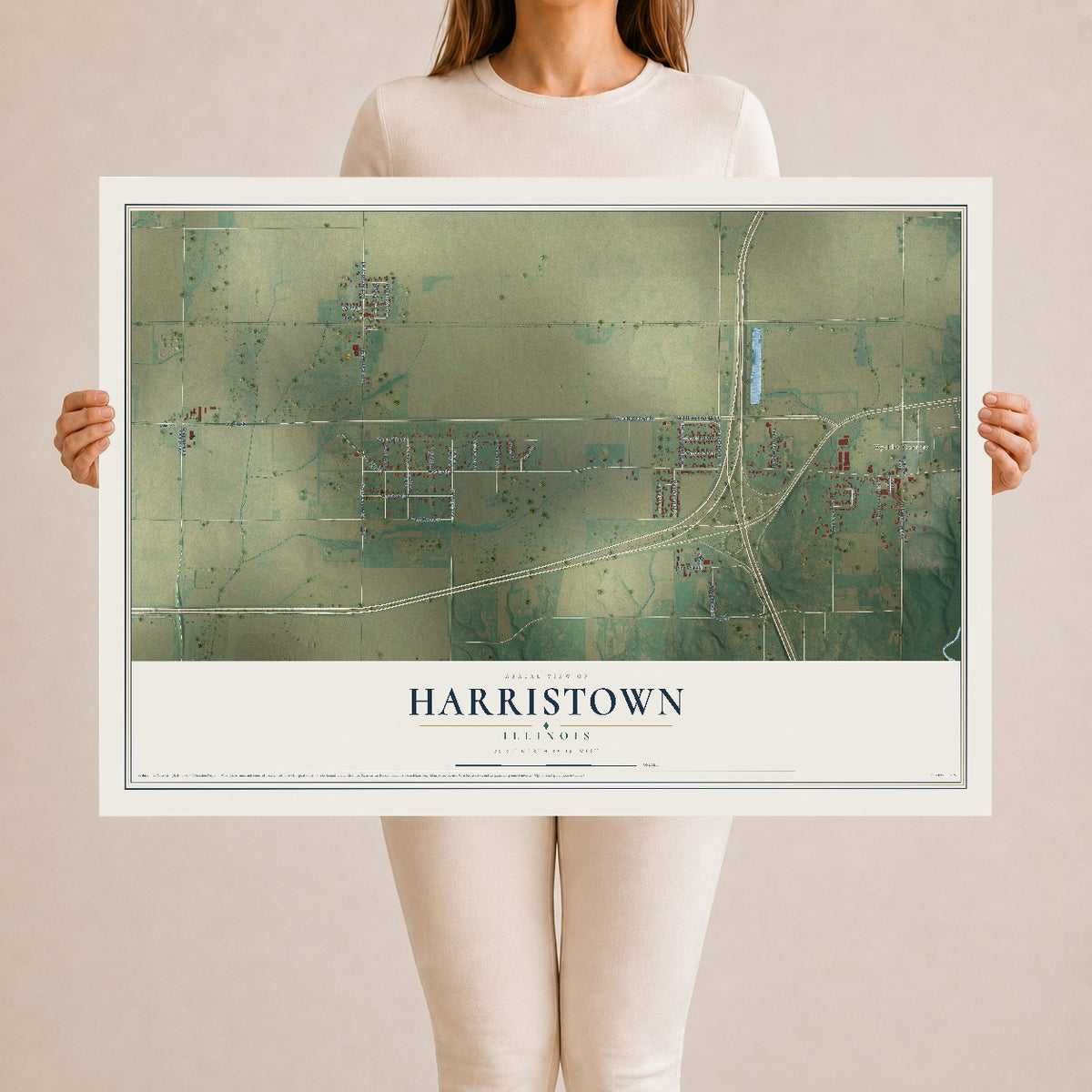 Map of Harristown, Illinois, 24 x 36 inch unframed archival matte print