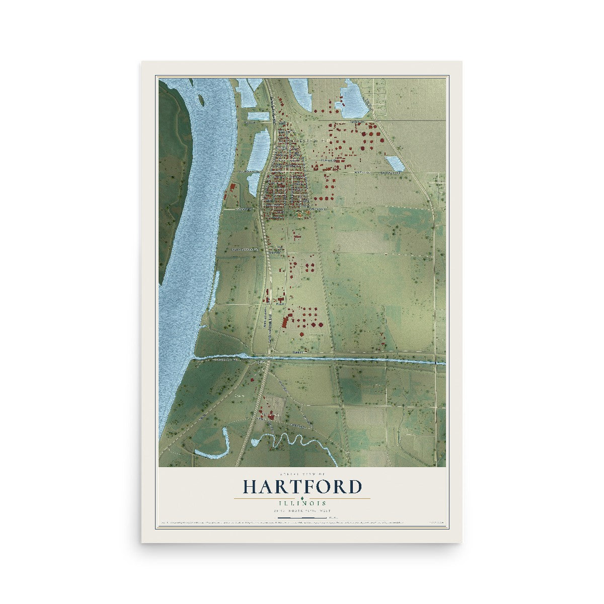 Map of Hartford, Illinois, 12 x 18 inch unframed archival matte print