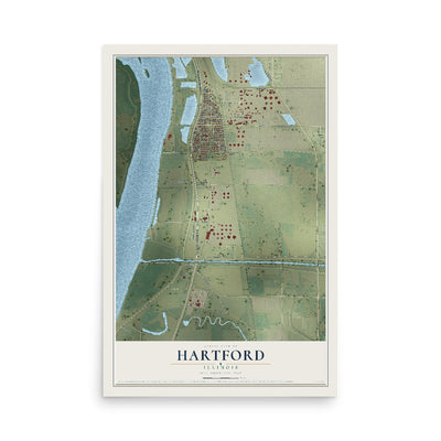 Map of Hartford, Illinois, 12 x 18 inch unframed archival matte print