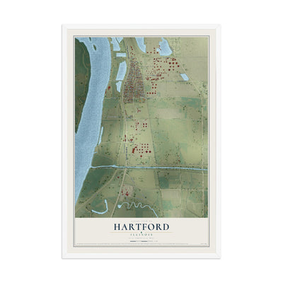 Map of Hartford, Illinois, 12 x 18 inch print in a white wood frame