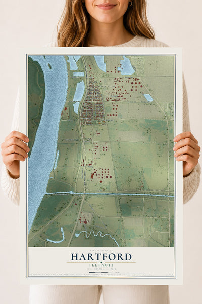 Map of Hartford, Illinois, 18 x 24 inch unframed archival matte print