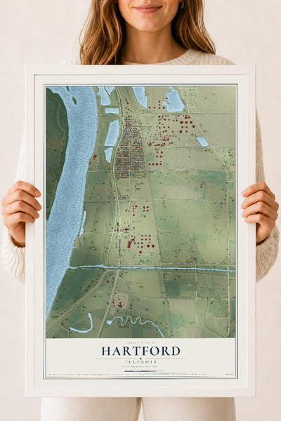 Map of Hartford, Illinois, 18 x 24 inch print in a white wood frame