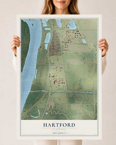 Map of Hartford, Illinois, 24 x 36 inch unframed archival matte print
