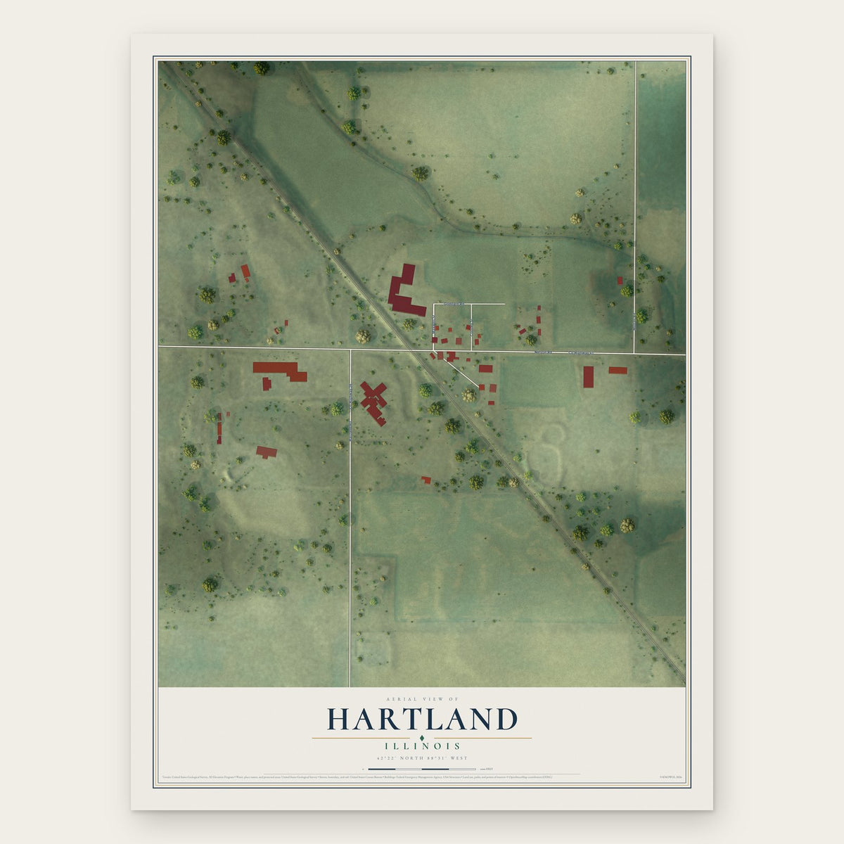 Hartland, Illinois map print, the full design