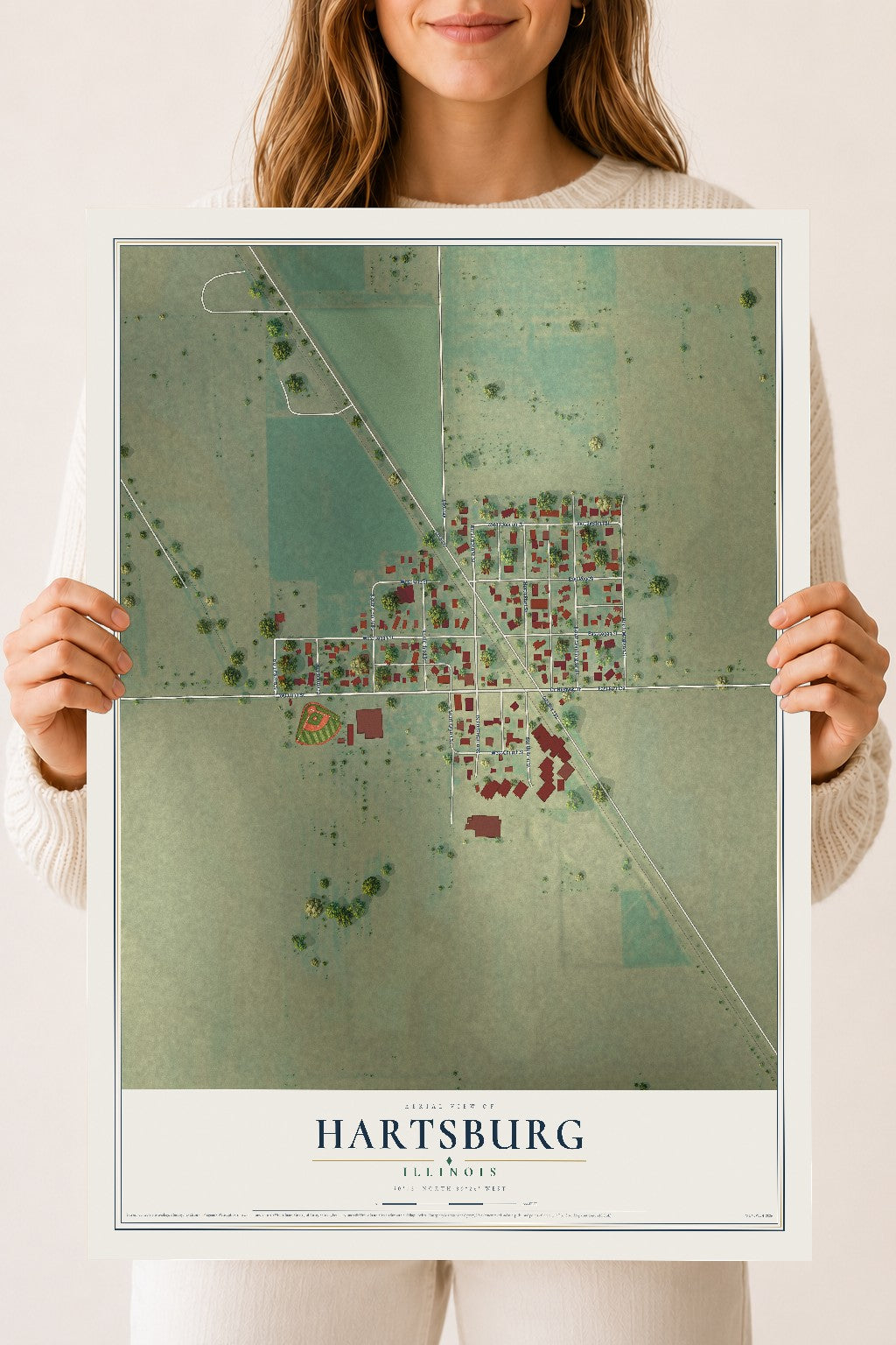 Map of Hartsburg, Illinois, 18 x 24 inch unframed archival matte print