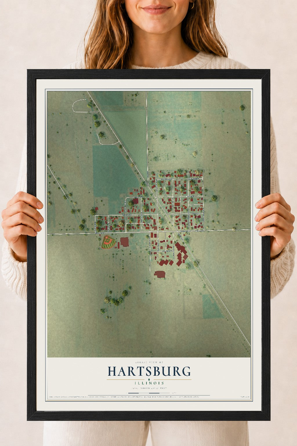 Map of Hartsburg, Illinois, 18 x 24 inch print in a black wood frame