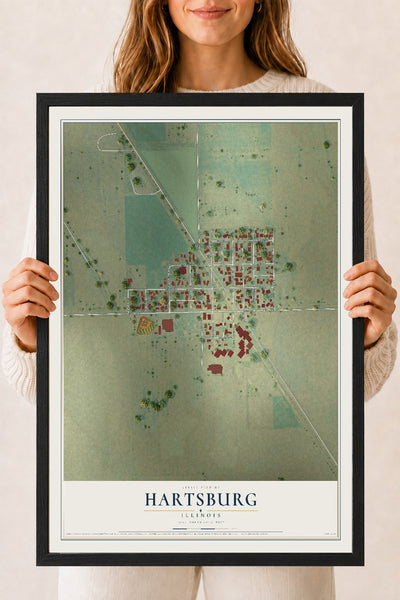Map of Hartsburg, Illinois, 18 x 24 inch print in a black wood frame