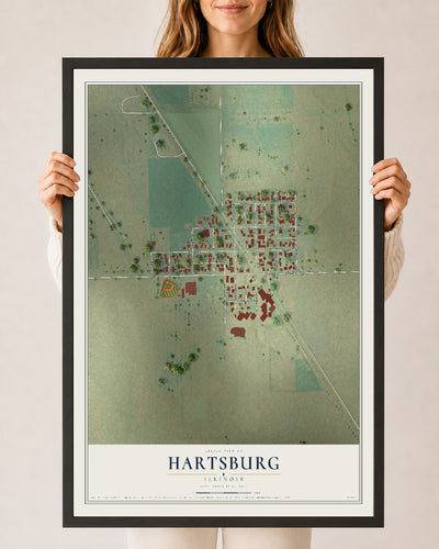 Map of Hartsburg, Illinois, 24 x 36 inch print in a black wood frame