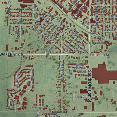 Close-up of the map of Harvard, Illinois print showing street and building detail