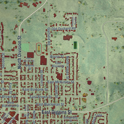 Second close-up of the map of Harvard, Illinois print showing more streets and buildings