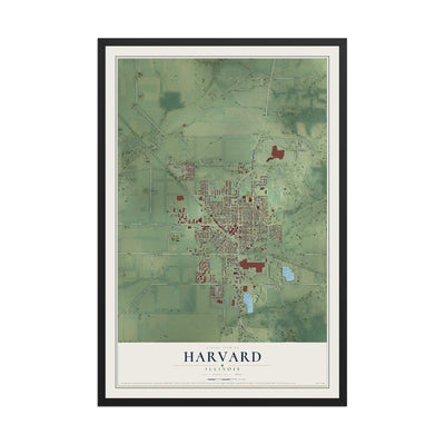 Map of Harvard, Illinois, 12 x 18 inch print in a black wood frame