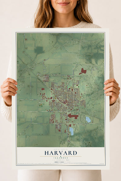 Map of Harvard, Illinois, 18 x 24 inch unframed archival matte print