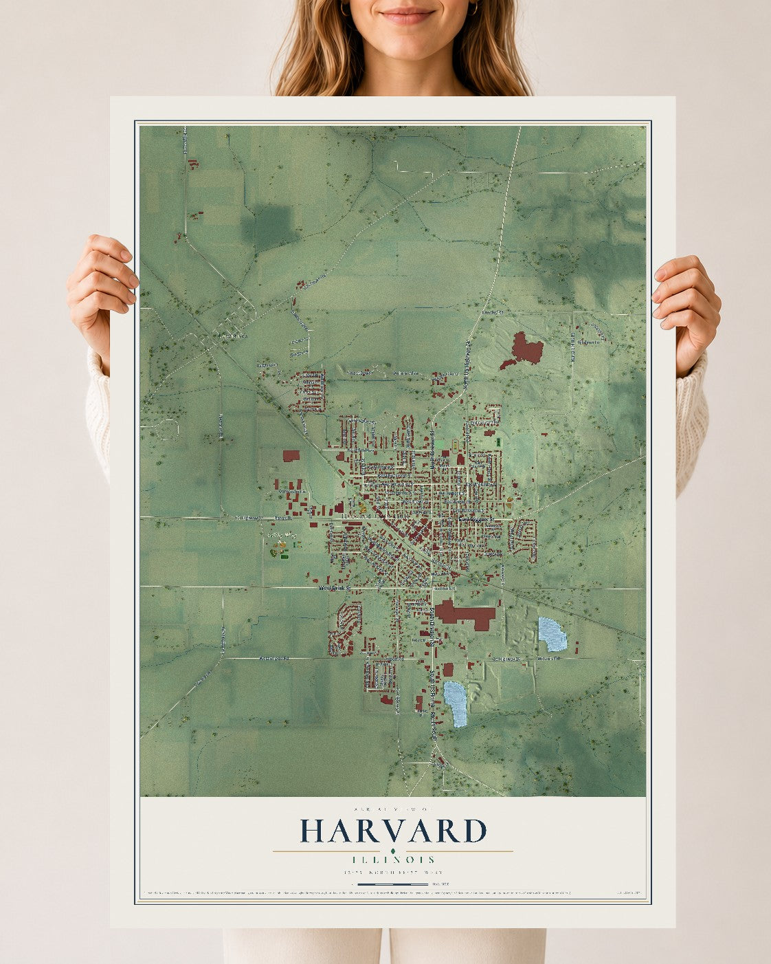 Map of Harvard, Illinois, 24 x 36 inch unframed archival matte print